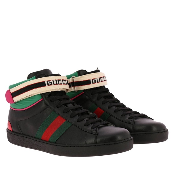 Gucci Mens Black Ace sneakers in soft leather w Web bands nylon NIB New in Box - Picture 11 of 11